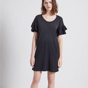 Current Elliott Ruffle Roadie Washed Black Oversized T-Shirt Dress, Size 0, XS